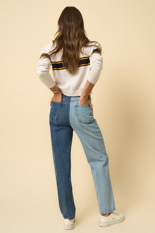 High Waist Crossover Straight Jeans