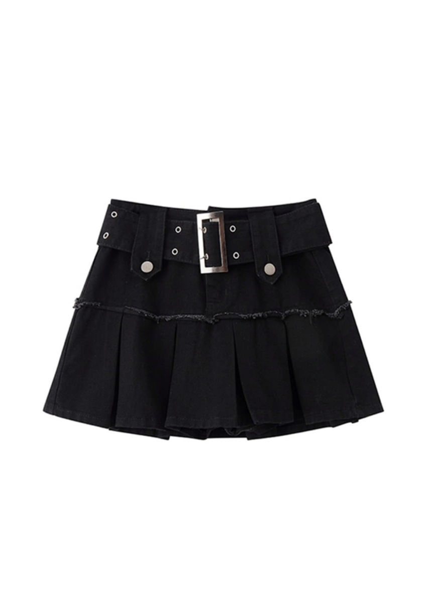 Denim Pleated Mini Skirt