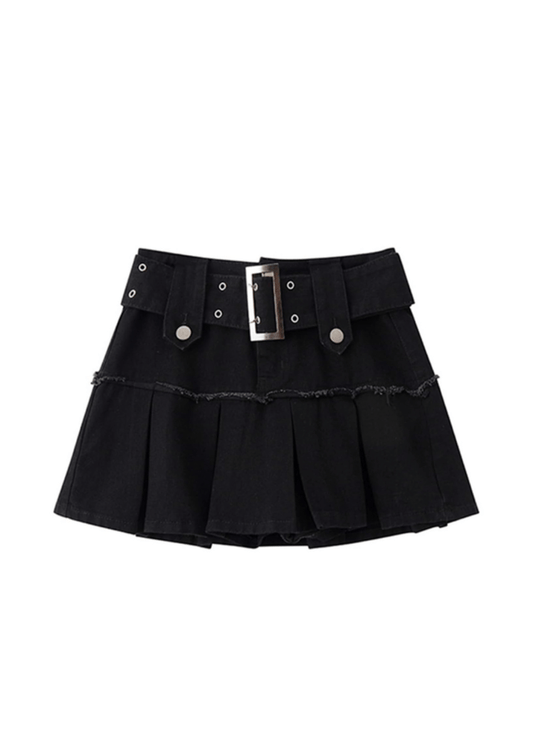 Denim Pleated Mini Skirt