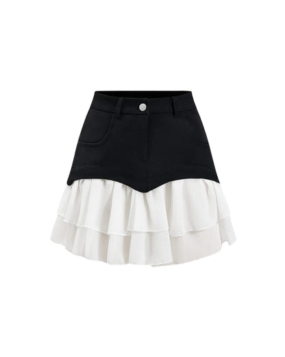 Y2K Ruffle A-Line Denim Skirt