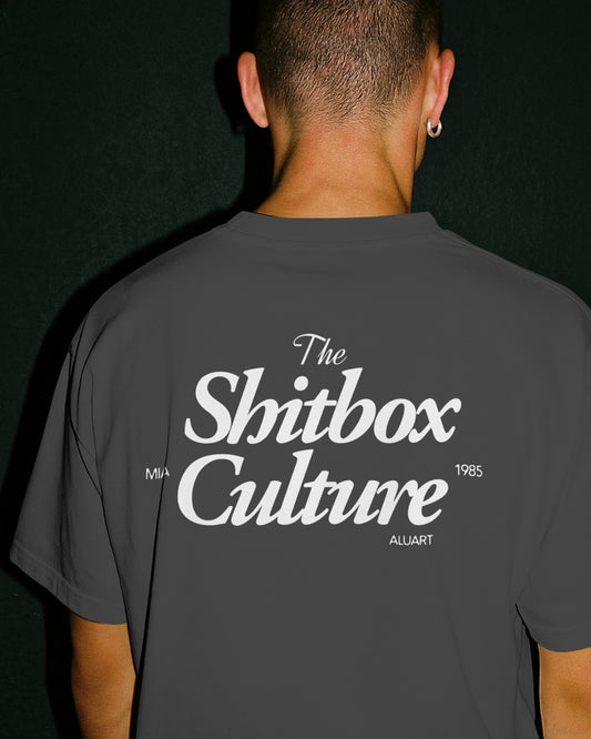 The Shitbox Culture Oversized Tee – Acid Wash Pepper - model wearing t-shirt