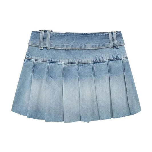 Back Denim Pleated Skirt