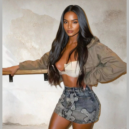 Cross Denim Mini Skirt 2
