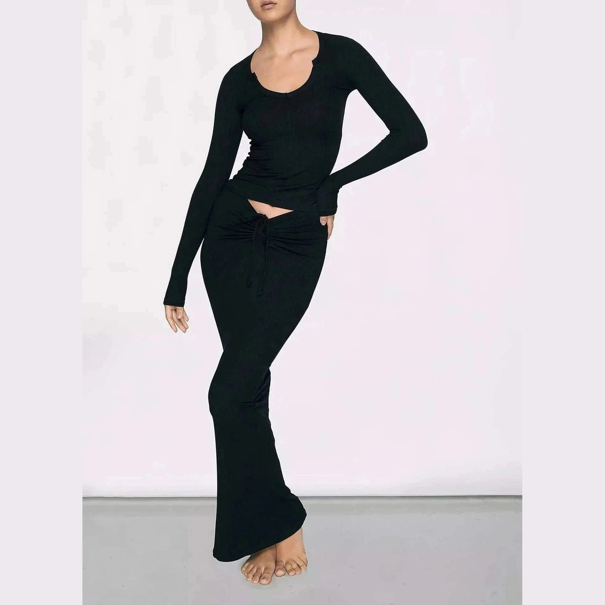 High Waisted Mid Length Skirt with Hip Wrap 2
