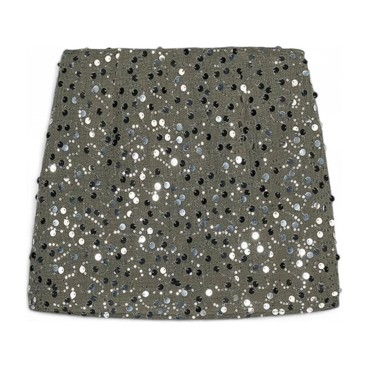 Grey Sequin Mini Skirt - Party Club Sparkle Skirt Women - detail shot
