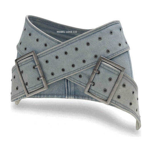 micro belt mini denim skirt - detail shot