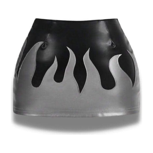 Flame Black leather mini skirt 2