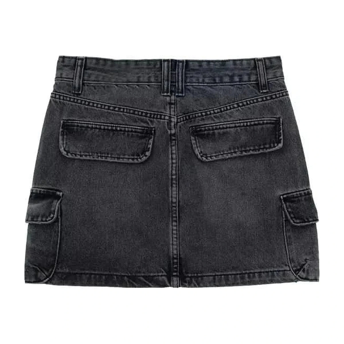 Cargo Denim Mini Skirt — black flat back