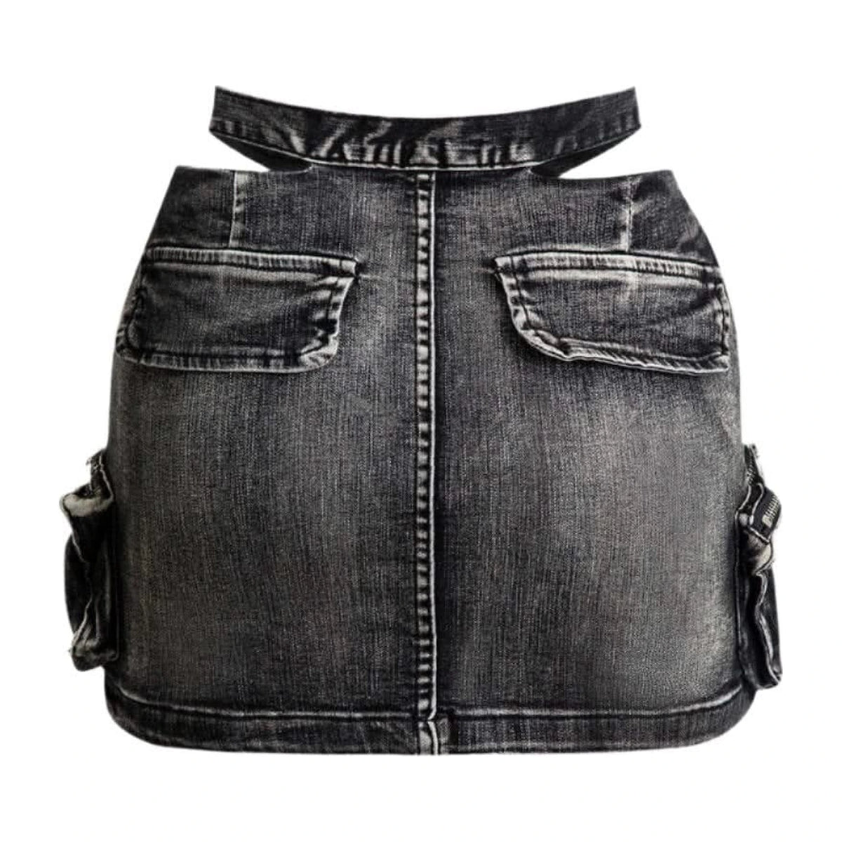 Cross Belt Off Waist with A - Line High Waist Cargo Mini Skirt 2