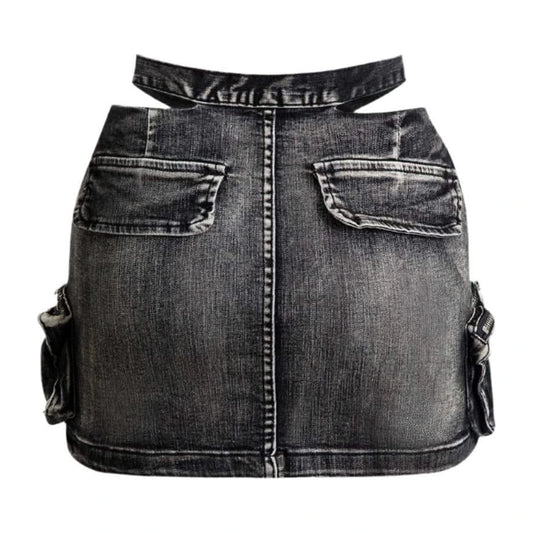 Cross Belt Off Waist with A - Line High Waist Cargo Mini Skirt 2