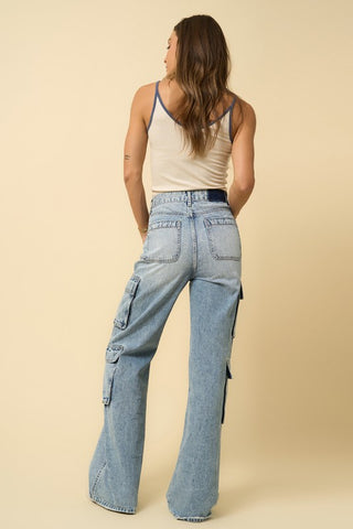 Back details of High-Waisted Crossover Cargo Jeans