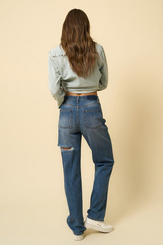 Back details of High Rise Ripped Straight Jeans
