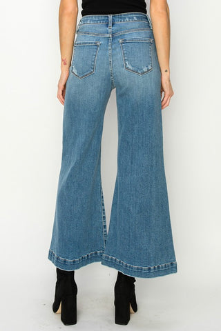 Close-up back details of High-Rise Crop Palazzo Jeans