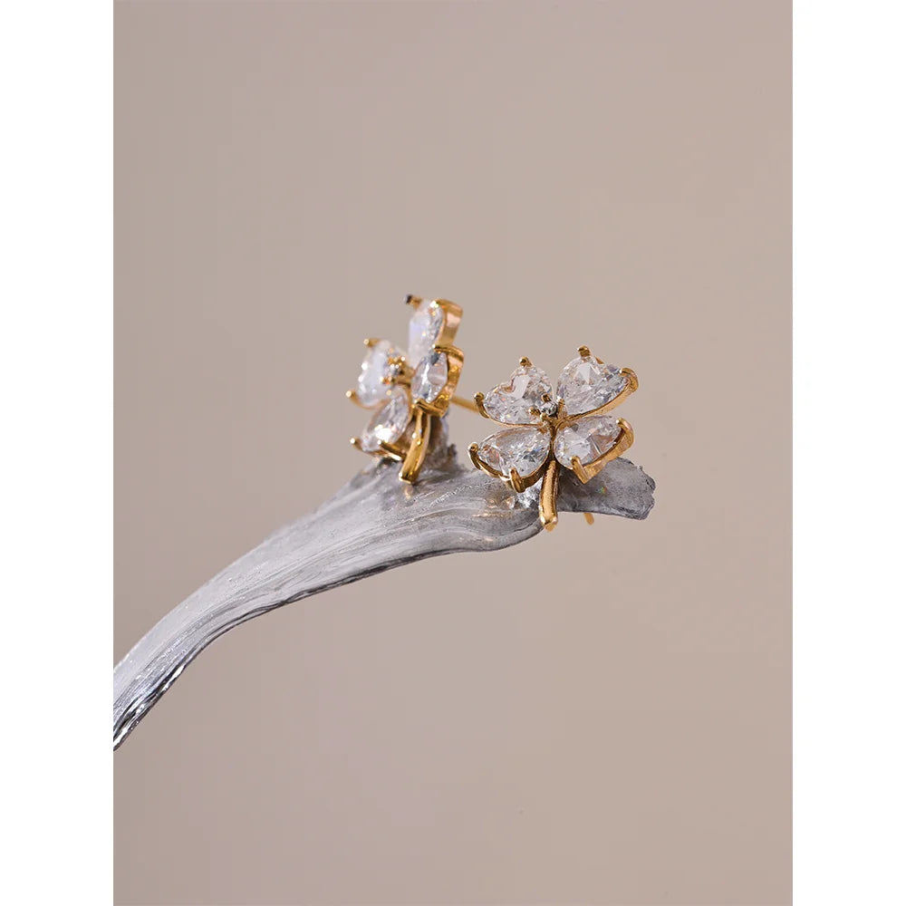 Cubic Zirconia Flower Stud Earrings 