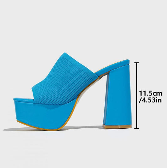 Chunky Open-Toe Heels - model wearing high heels