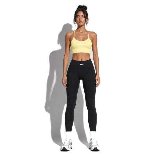 Set — Infinity bra yellow + High Waist Leggings black front on-model 2048