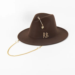 Coffee Fedora Hat with Metal Chain Strap