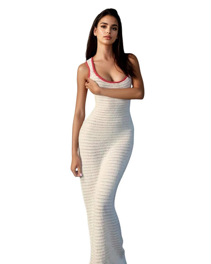 White Knit Maxi Dress - Backless & Bodycon