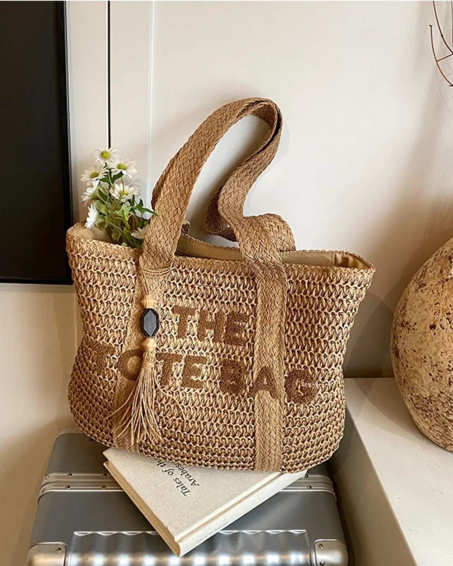 Large French Style Straw Beach Tote bag