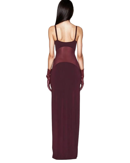 Mesh Patchwork Maxi Dress - Y2K Sexy Midnight Party