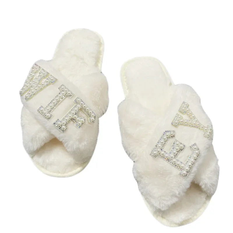 Bathroom Plush Slippers for The Bride