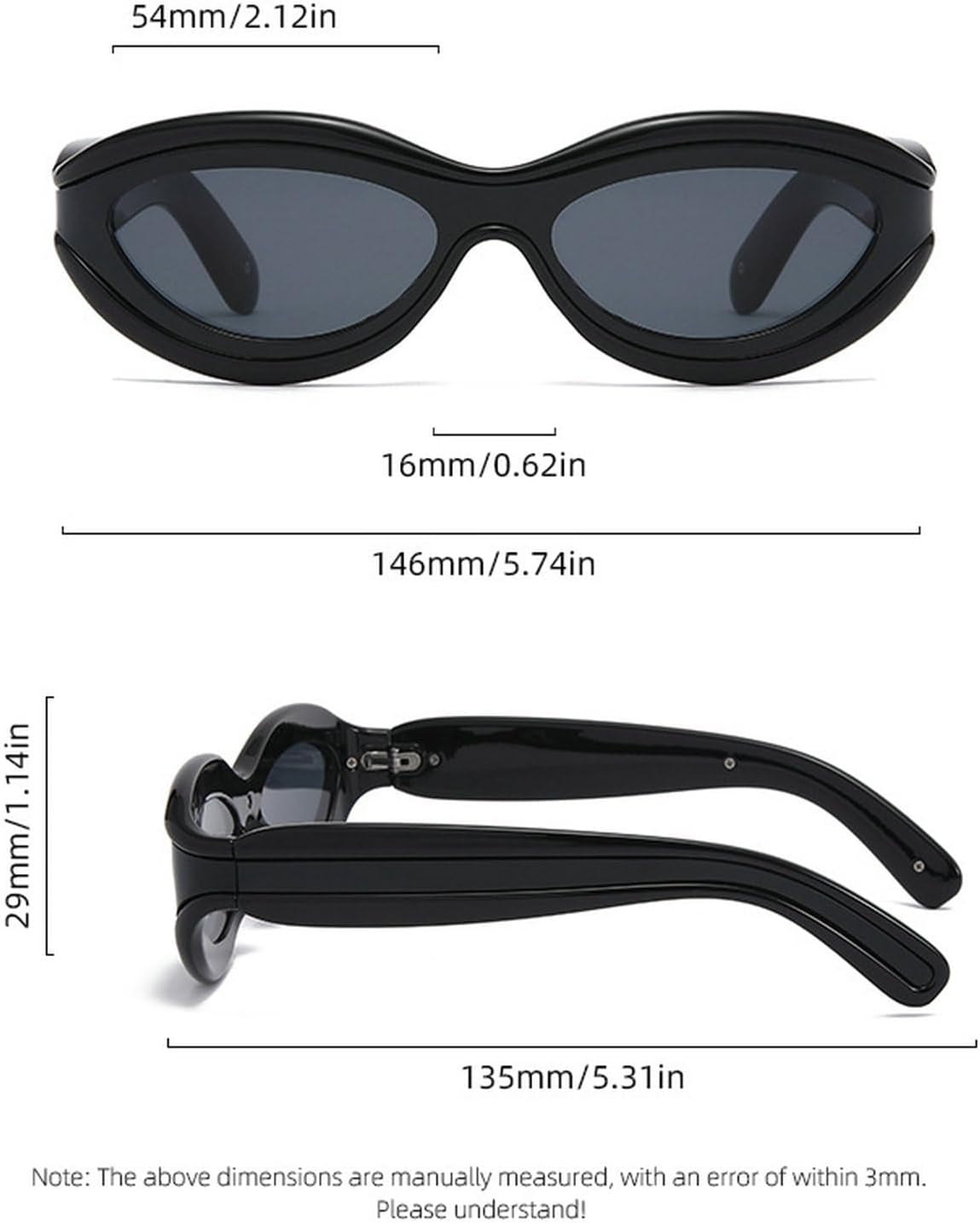 Cat Eye Sunglasses for Women Cute Oval Thick Frame Y2K Accessories Sun Glasses Chic Retro Style Shades
