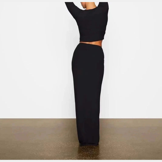 High Waisted Mid Length Skirt with Hip Wrap 3