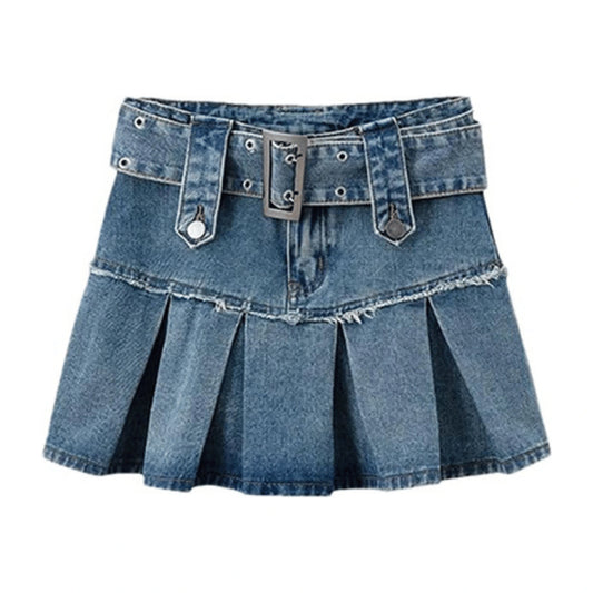 Denim Pleated Mini Skirt 3