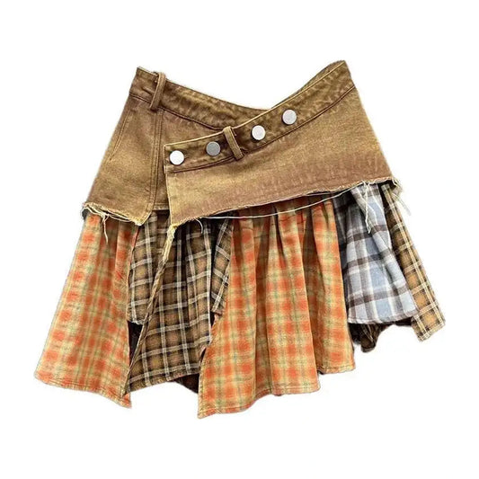 "Nova Plaid Denim A-line Mini Skirt" — image 3