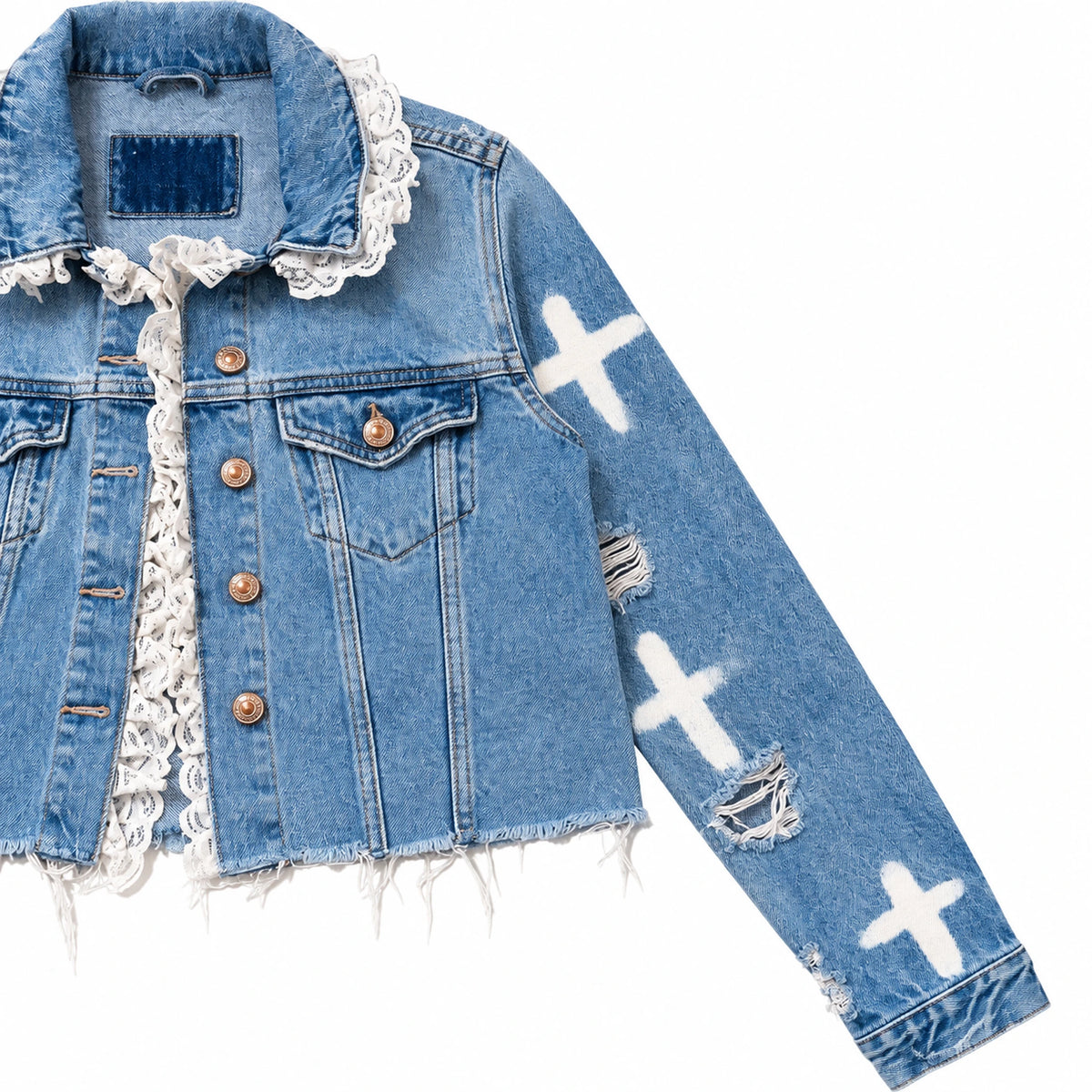 Cross Lace Crop Denim Jacket — side