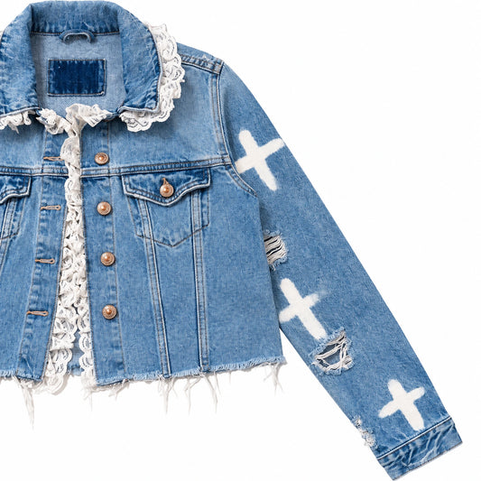 Cross Lace Crop Denim Jacket — side