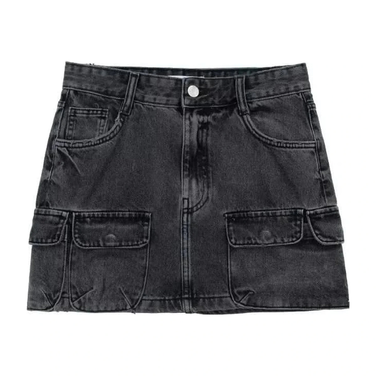 Cargo Denim Mini Skirt — black front