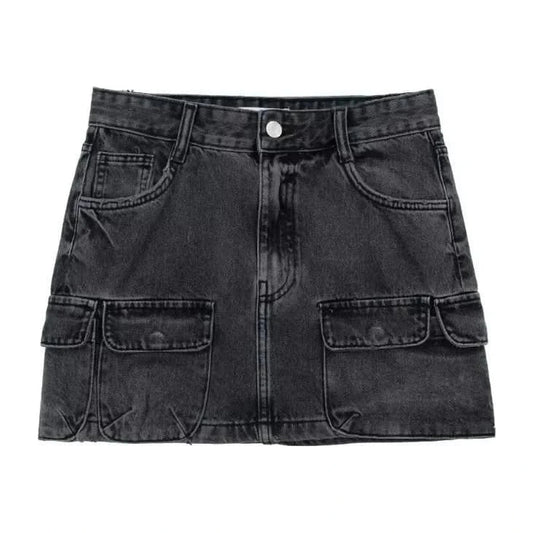 Cargo Denim Mini Skirt — black front