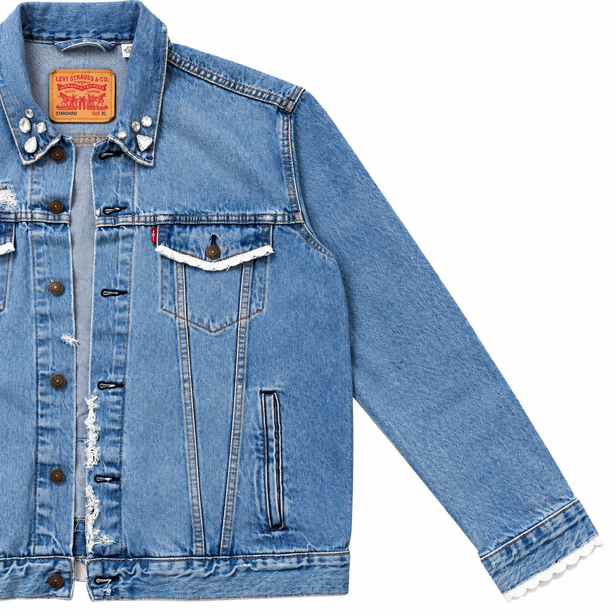 Rhinestone Lace Denim Jacket — side
