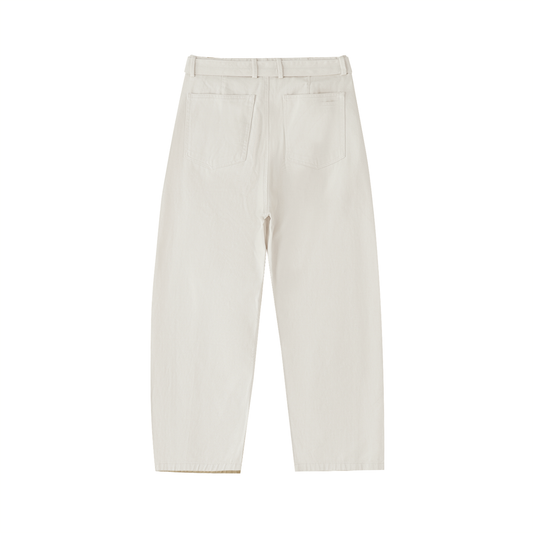 Casual Street Style Navy Belted Barrel-leg Chinos - model wearing new, pants
