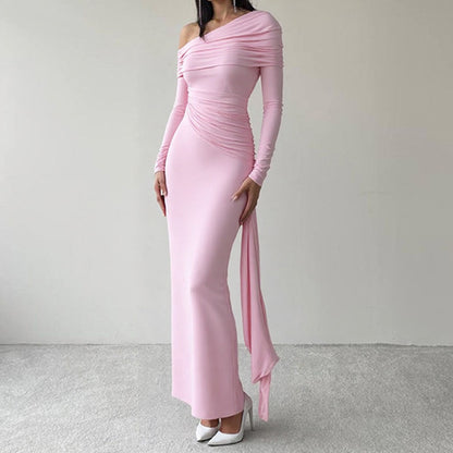 Ribbon One-Shoulder Gown
