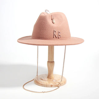 Fedora Hat with Metal Chain Strap (With Hat Stand)