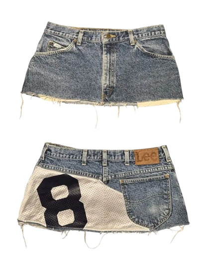 Digital Blue Denim Mini Skirt - Gothic Streetwear Chic