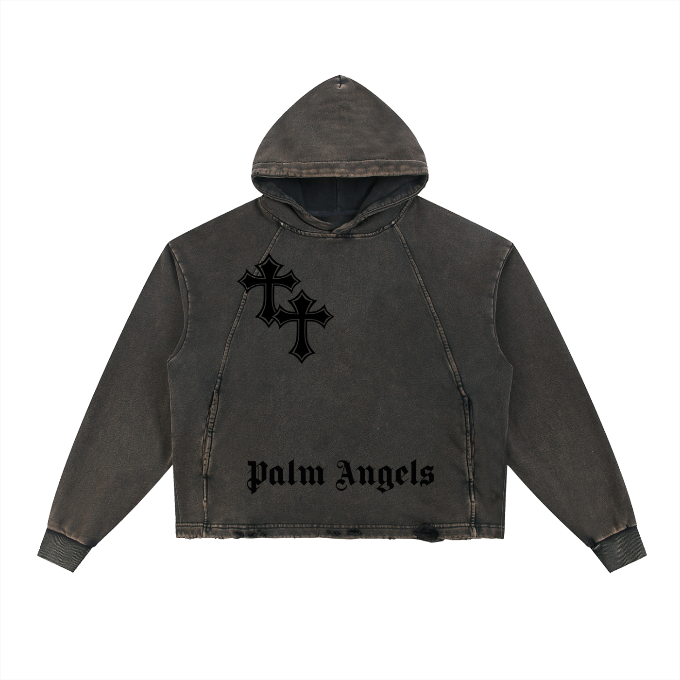 Vintage Street Washed Frayed-Hem Hoodie Unisex Loose Woven Sweatshirt