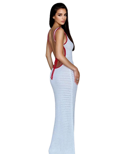 White Knit Maxi Dress - Backless & Bodycon