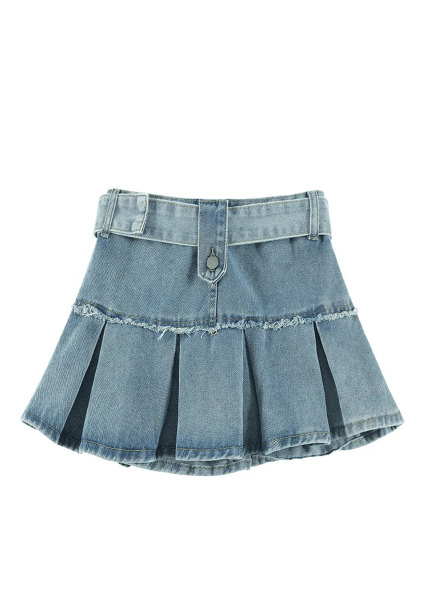 Denim Pleated Mini Skirt