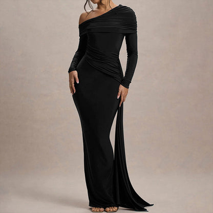 Ribbon One-Shoulder Gown