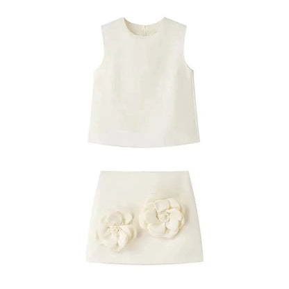 3D Flower Skirt and Sleeveless Crop Top Set