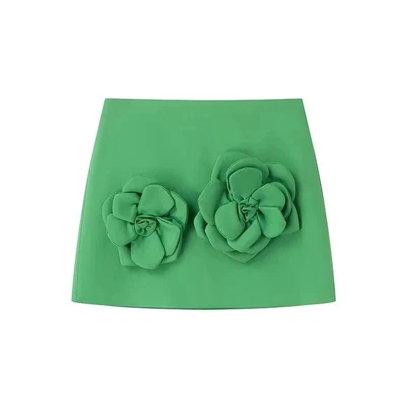 3D Flower Skirt and Sleeveless Crop Top Set