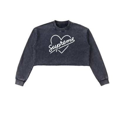 Pure Cotton Supreme Heart Washed Raw Edge Cropped Sweatshirt