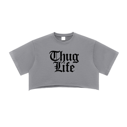 thug life Washed Raw Edge Crop Top