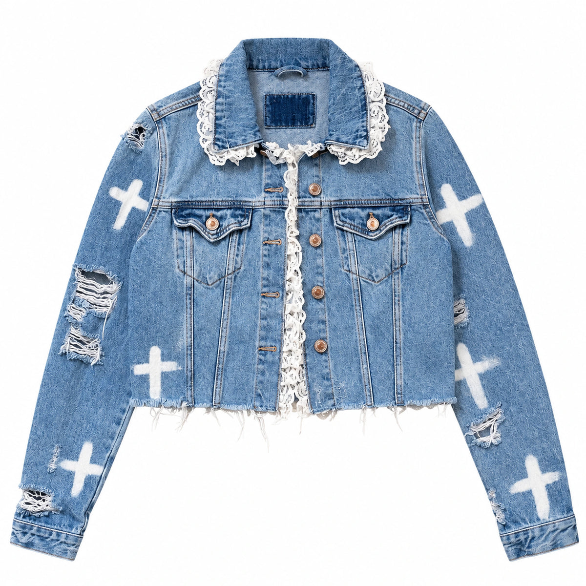 Cross Lace Crop Denim Jacket — front