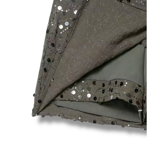 Grey Sequin Mini Skirt - Party Club Sparkle Skirt Women - model wearing skirt