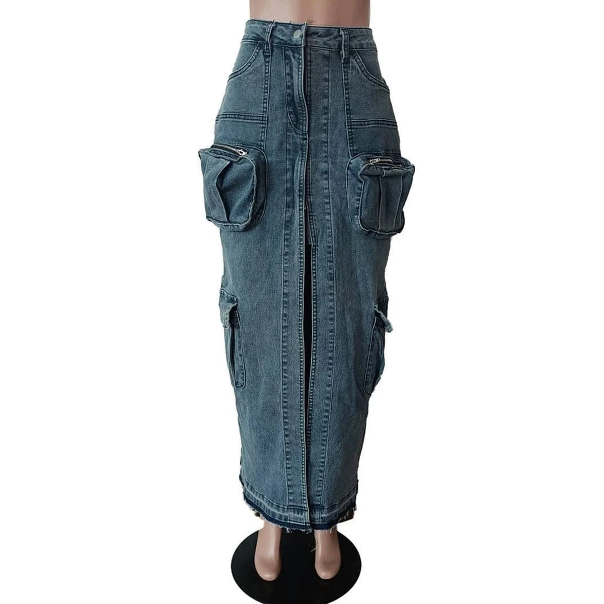 Multi Pockets Split Denim Skirt 4