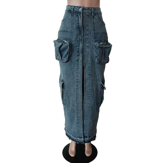 Multi Pockets Split Denim Skirt 4